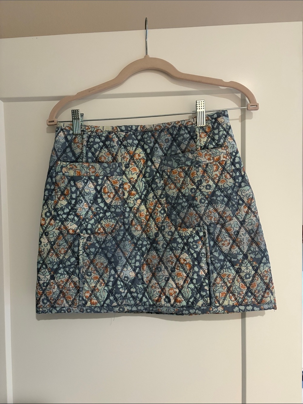 Free People Quilted Floral Diamond-Print Mini Skirt - Blue